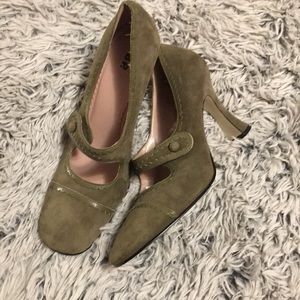 Sage green suede heels from Nordstrom